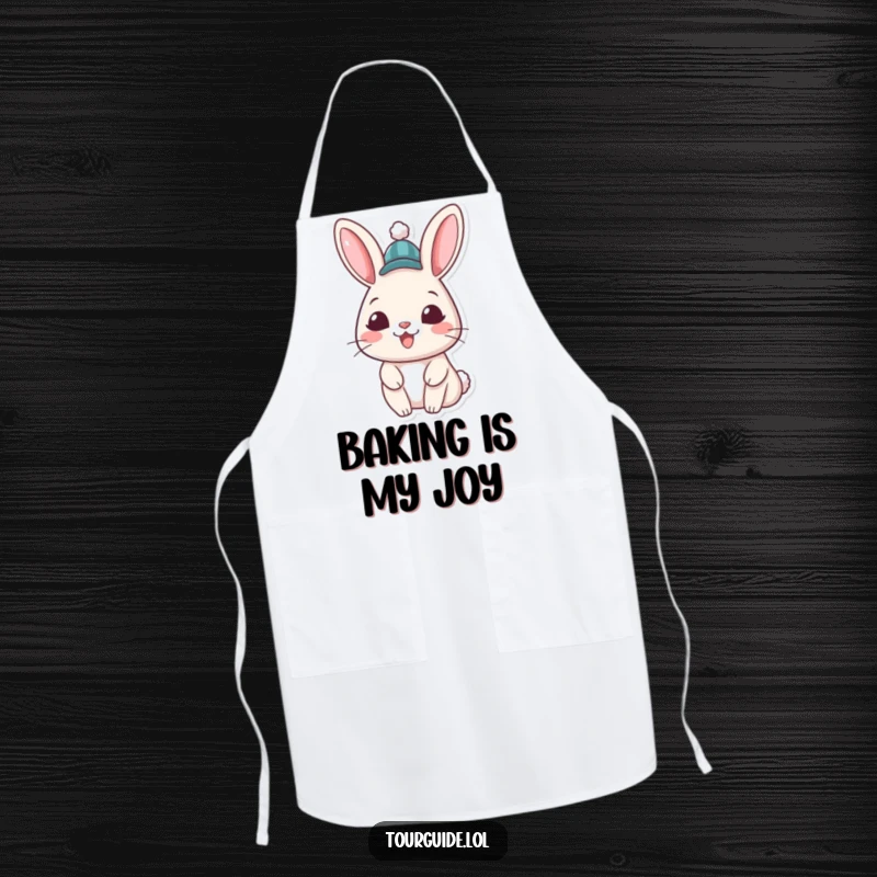 Funny Rabbit Hat Apron: A cheerful rabbit character in a hat gives a welcoming grin, adding fun to cooking.