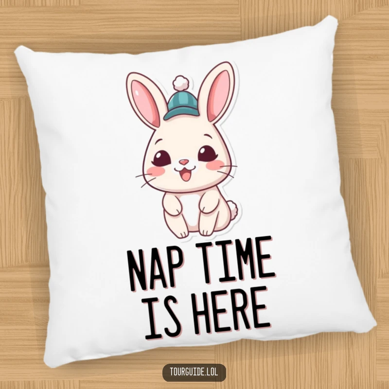 Funny Rabbit Hat Pillow: A cheerful rabbit character wearing a hat offers a warm and welcoming grin.