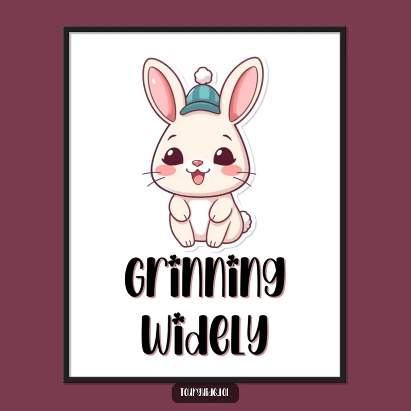 Funny Rabbit Hat Digital Art: Cheerful Welcome Scene, Perfect Printable Gift