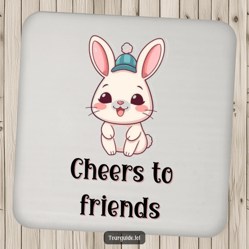 Funny Rabbit Hat Coaster: A cheerful rabbit character in a hat offers a welcoming grin, a humorous touch for drinks.