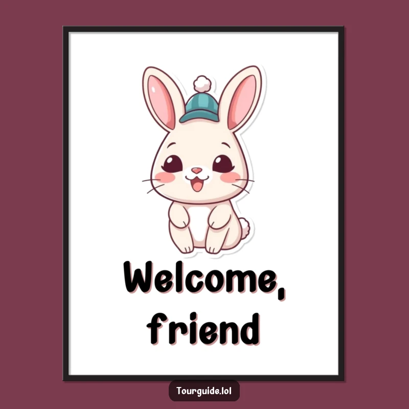 Funny Rabbit Hat Poster: Cheerful Welcome Art, Perfect Humorous Decor