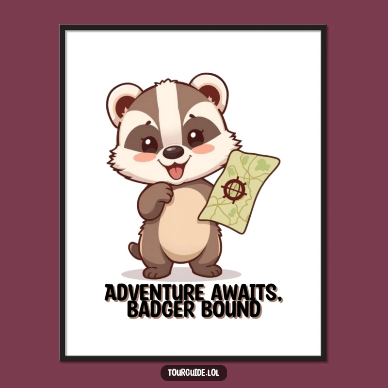 Funny Free Printable Wall Art: Adventurous Badger Cub Map for Explorer Vibes