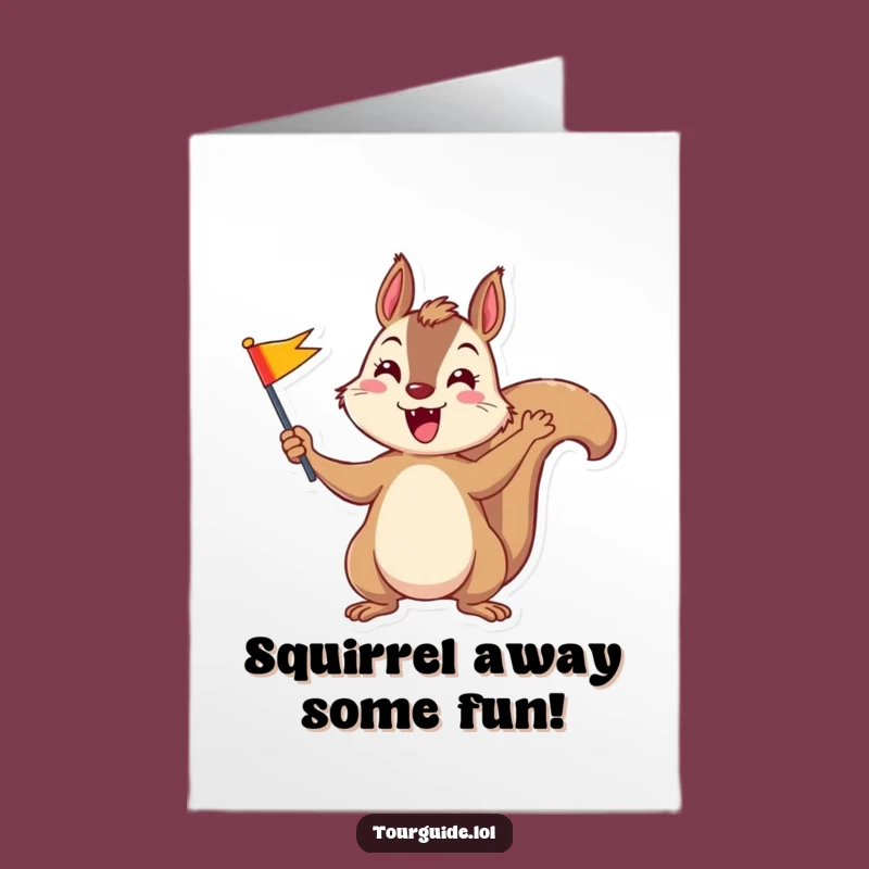 Free Printable Birthday Card: Cheerful Squirrel Flag Waving for Festive Fun