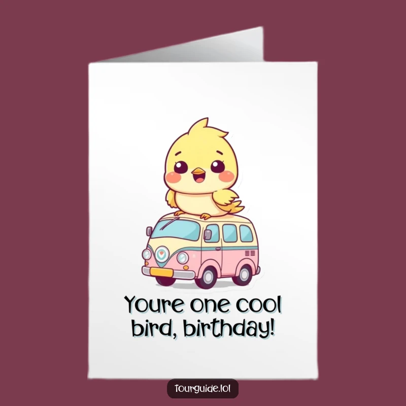 Free Printable Birthday Card: Funny Bird Bus Cub - Adorable Downloadable Gift
