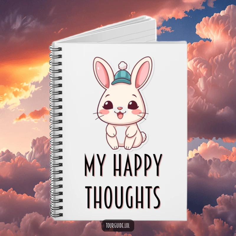 Funny Rabbit Hat Notebook: A cheerful rabbit character wearing a hat offers a welcoming grin, perfect for jotting notes.