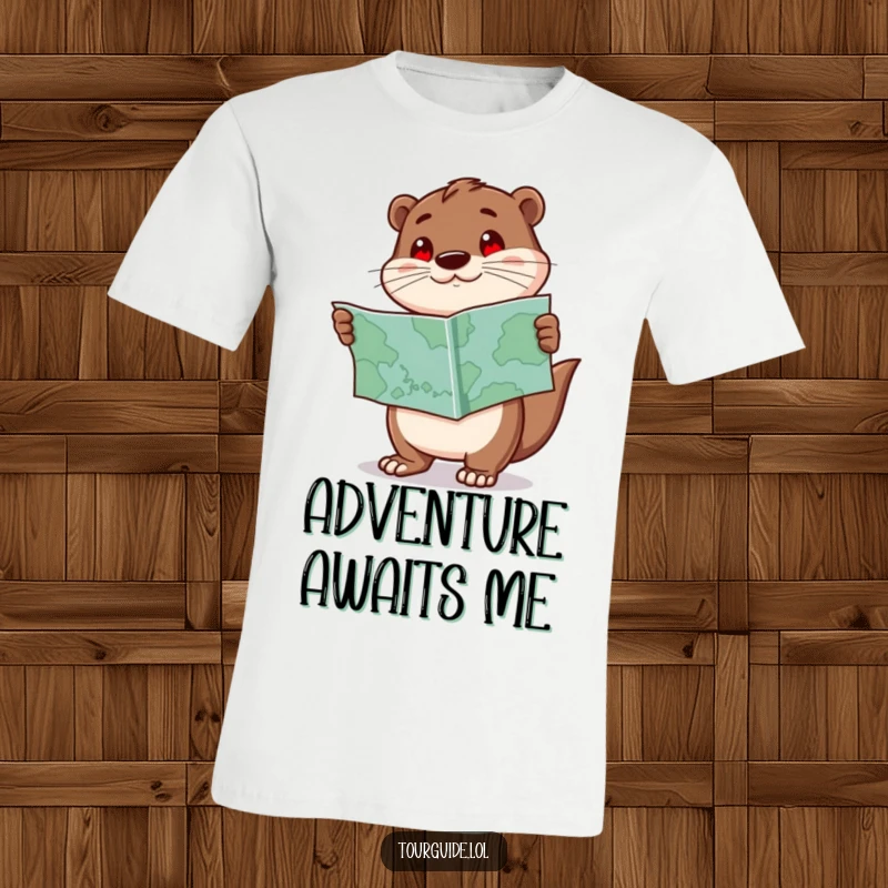 Funny Otter T-Shirt: An enthusiastic otter holds a map and points the way, representing a love for adventure and exploration.