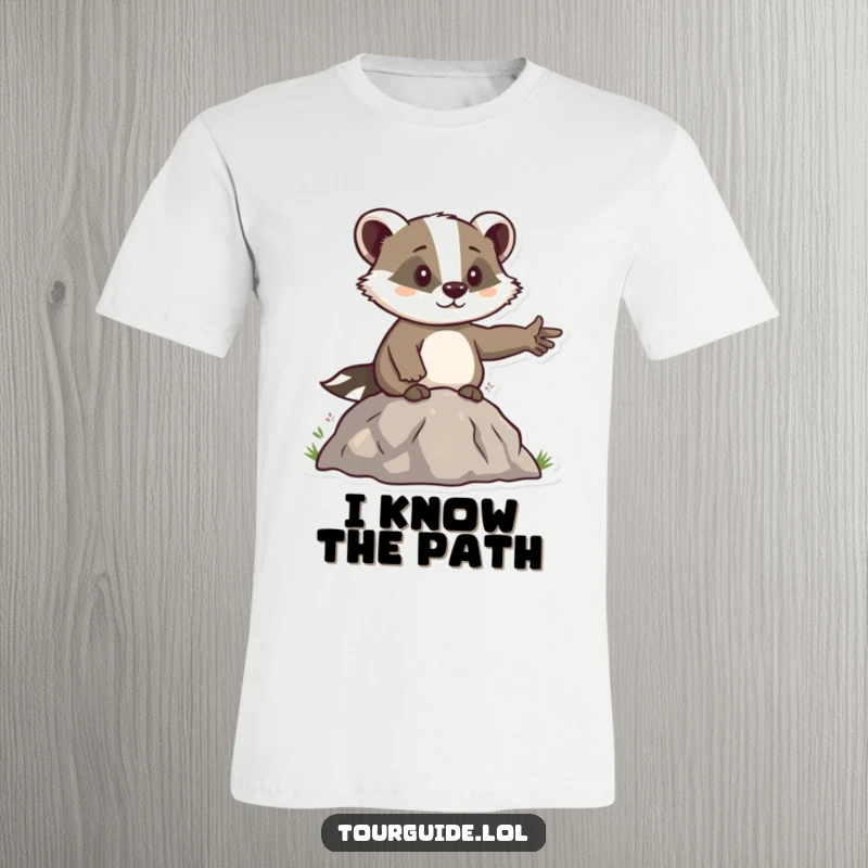 Funny Badger Leader T-Shirt: A determined badger confidently points the way, embodying strong leadership and direction.