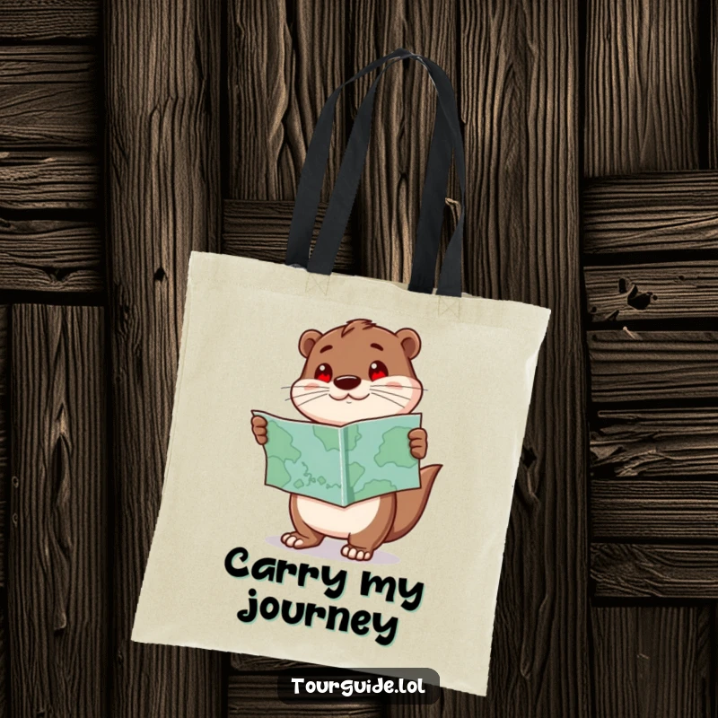 Funny Otter Tote Bag: An enthusiastic otter character holds a map and points forward, ready for any destination.