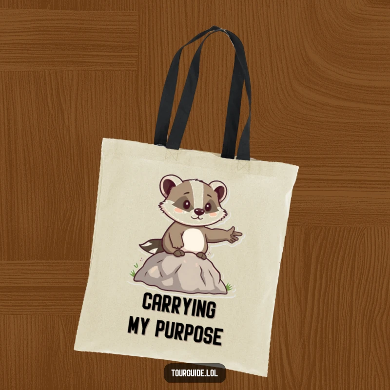 Funny Badger Leader Tote Bag: A determined badger confidently points the way, symbolizing clear direction.